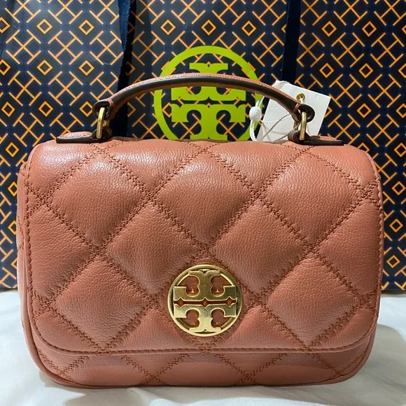 定番★Tory Burch Willa Mini Top Handle Bag 156136 TORY BURCH WILLA MINI TOP HANDLE BAG 156136 IN DARK WHISKEY